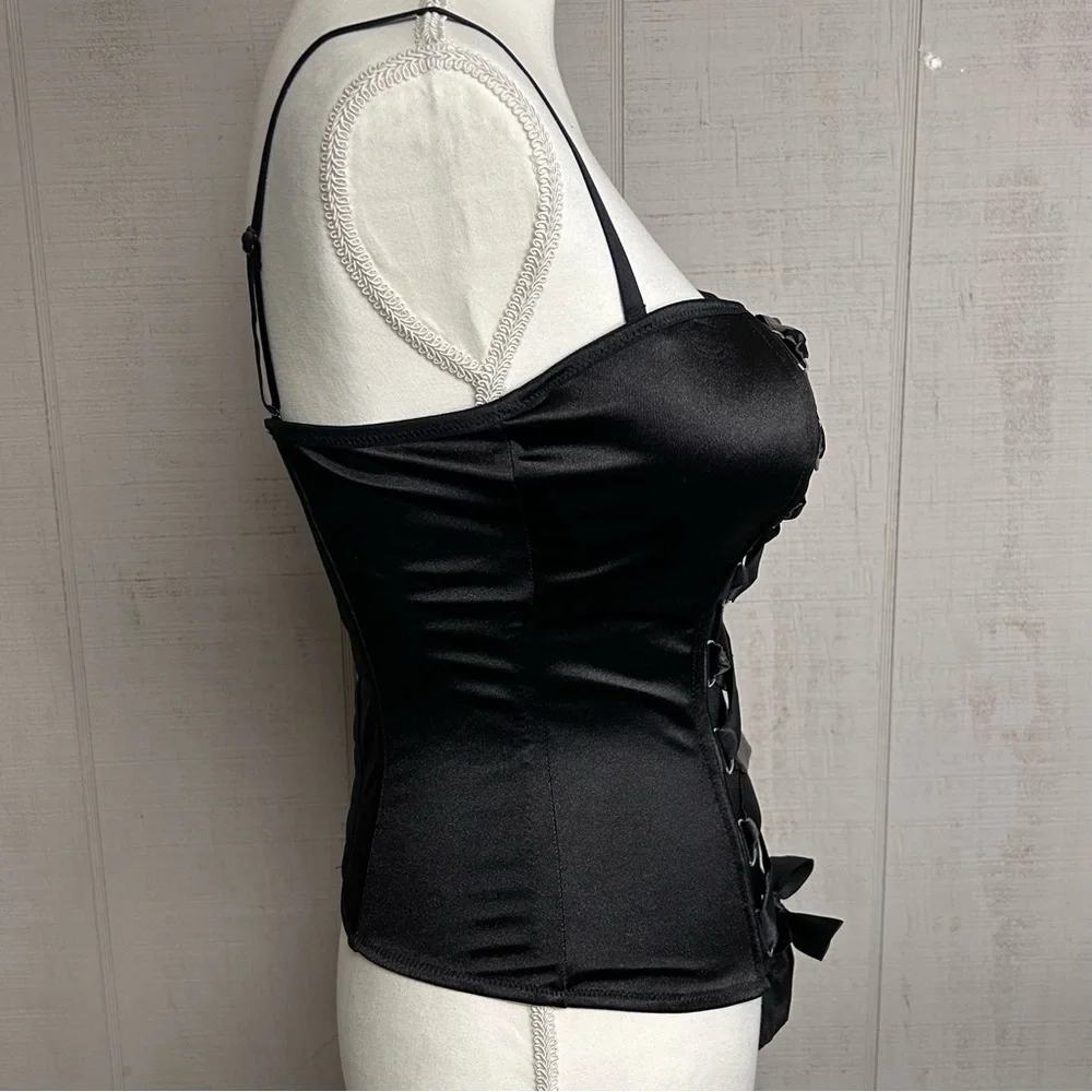 Spirit Bustier Corset Top Size L‎ Lace Up Black Satin Costume Budoir Pin Up NWT